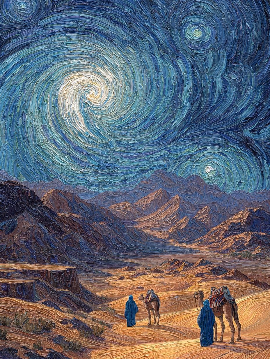Desert Journey Under Starry Sky Poster. poster — fine-art art