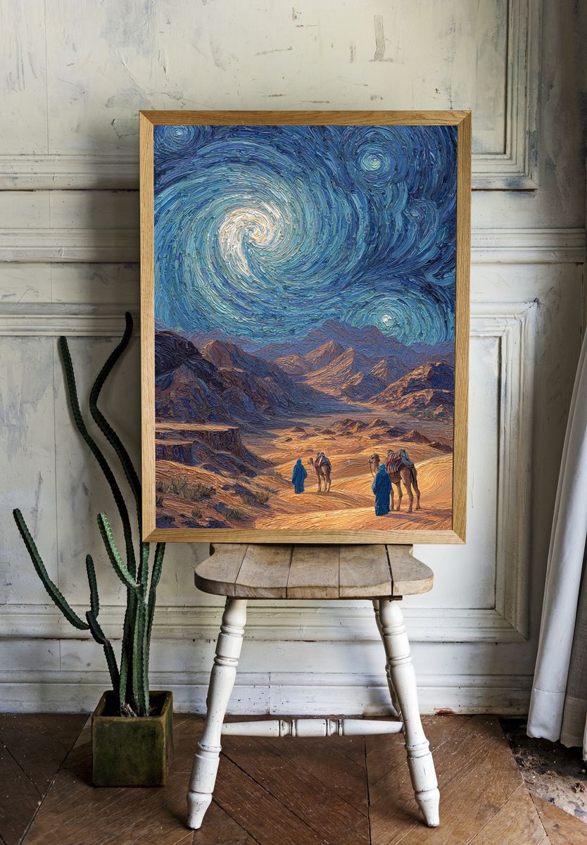 Desert Journey Under Starry Sky Poster. — room view 1