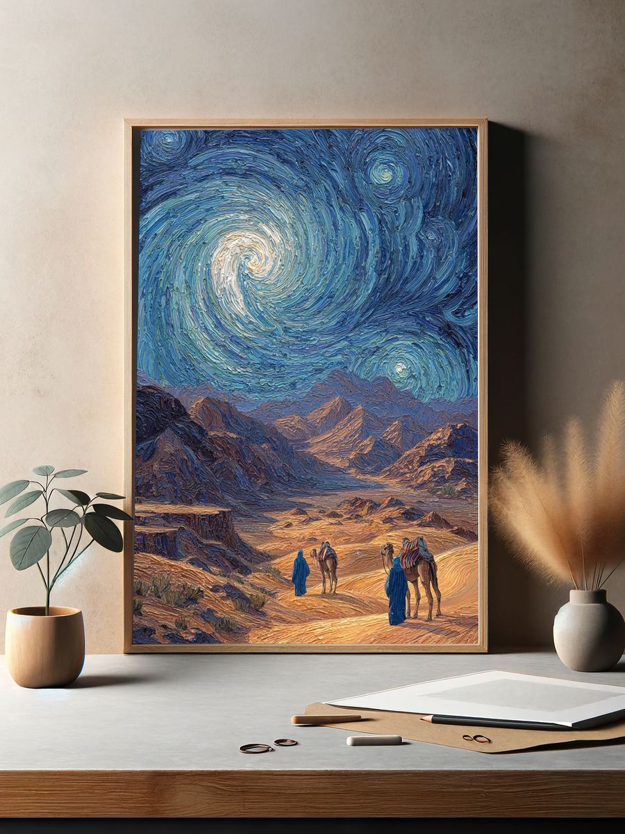 Desert Journey Under Starry Sky Poster. — room view 2