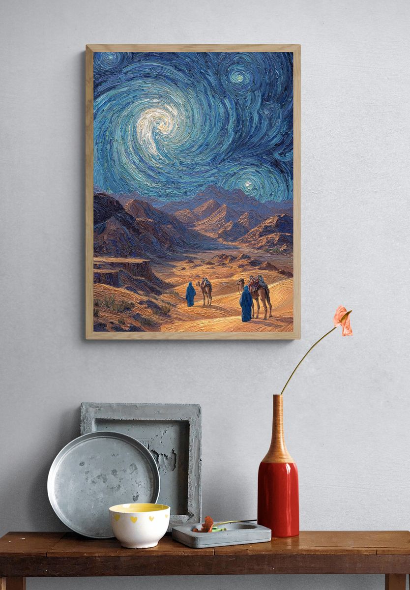 Desert Journey Under Starry Sky Poster. — room view 3