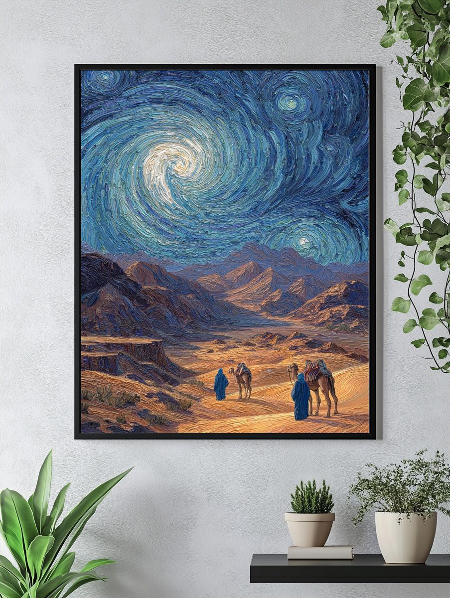 Desert Journey Under Starry Sky Poster. — room view 4