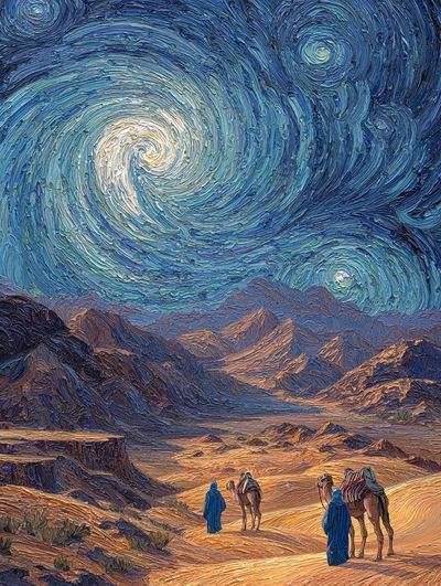 Desert Journey Under Starry Sky Poster. poster print