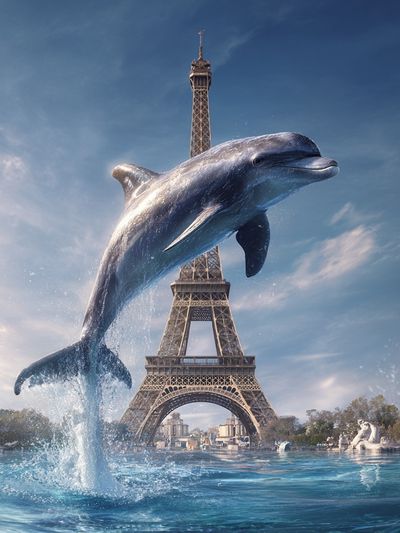 Dolphin Over Eiffel Tower Print.