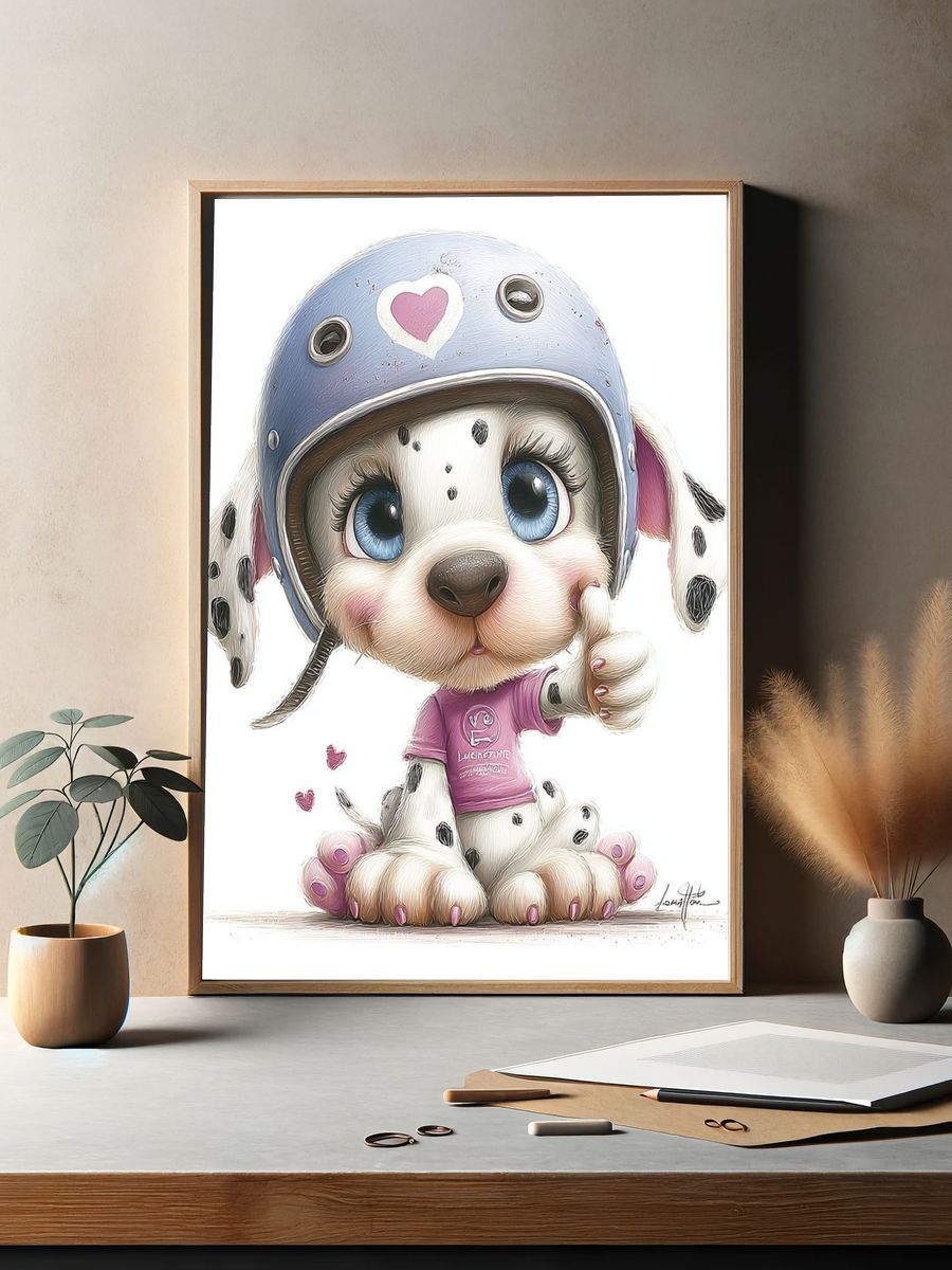 Cute Dalmatian Puppy Illustration Poster. — room view 2