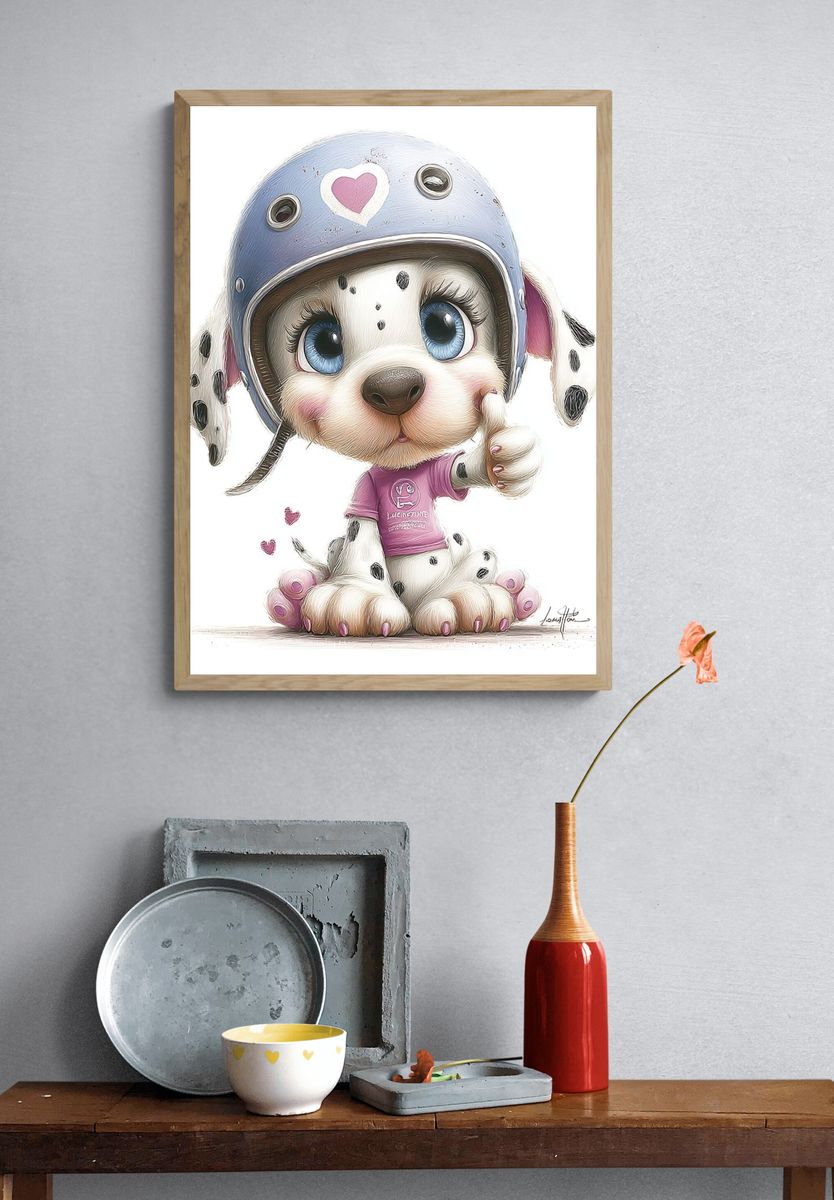 Cute Dalmatian Puppy Illustration Poster. — room view 3