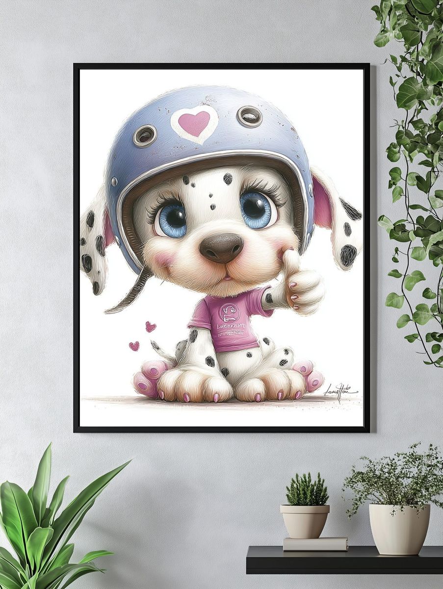 Cute Dalmatian Puppy Illustration Poster. — room view 4