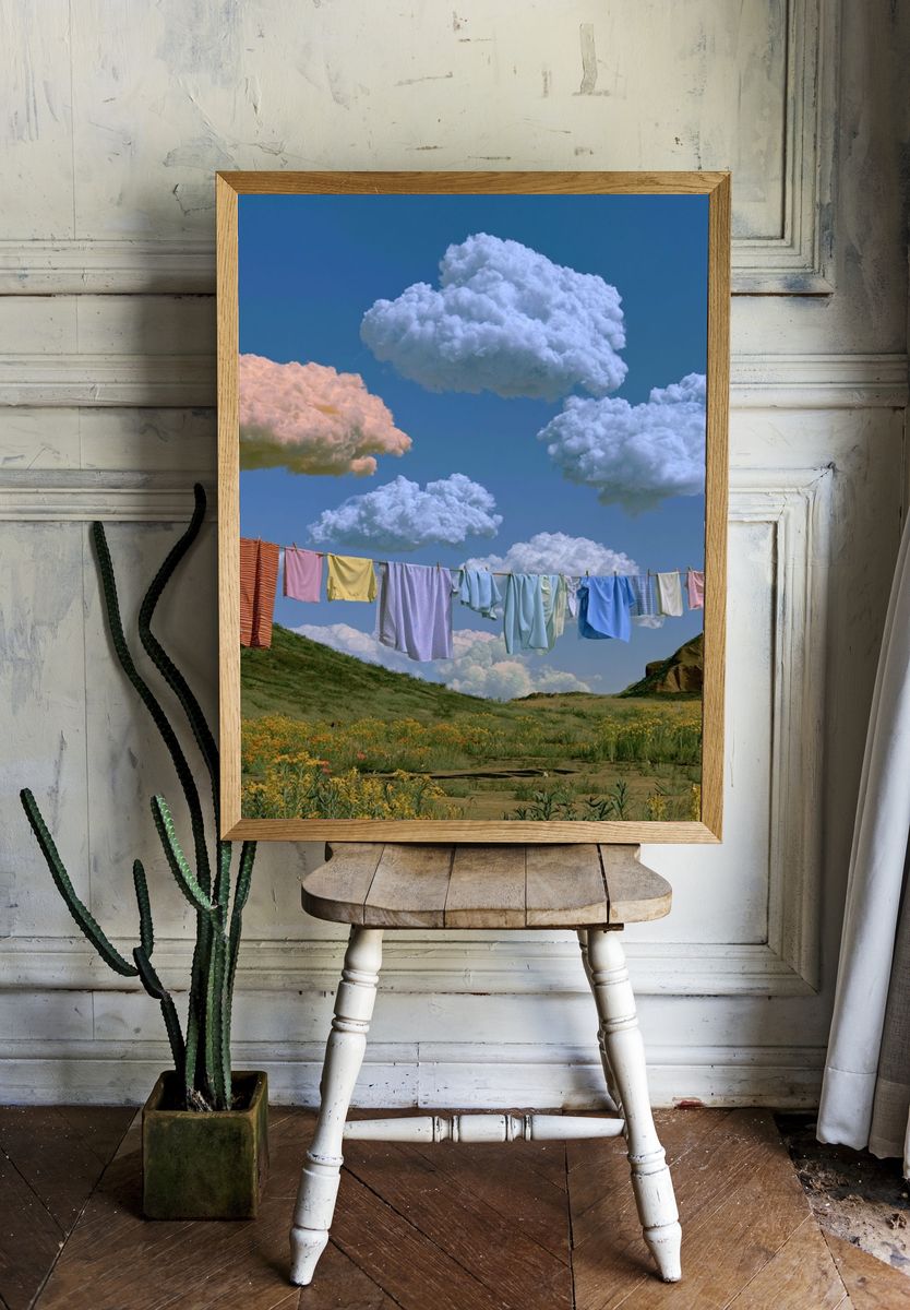 Dreamy Laundry Sky Photography Poster. room preview