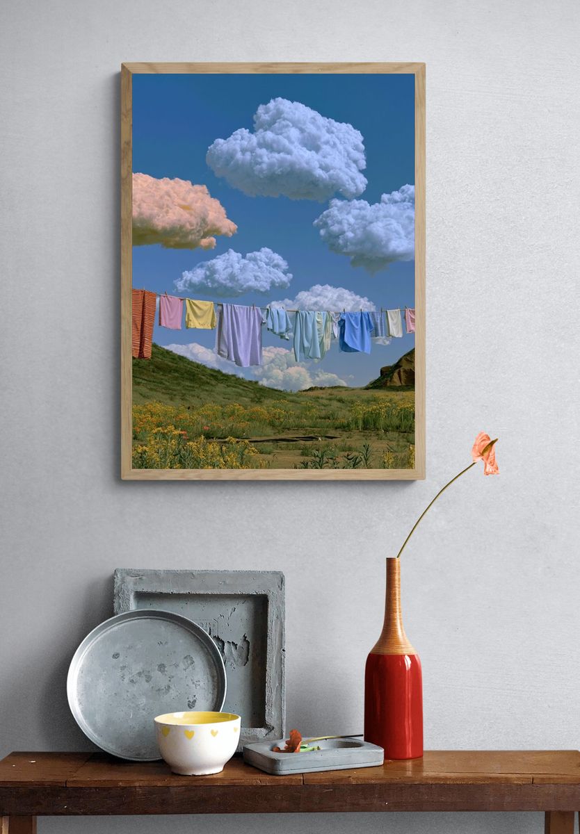 Dreamy Laundry Sky Photography Poster. — room view 3