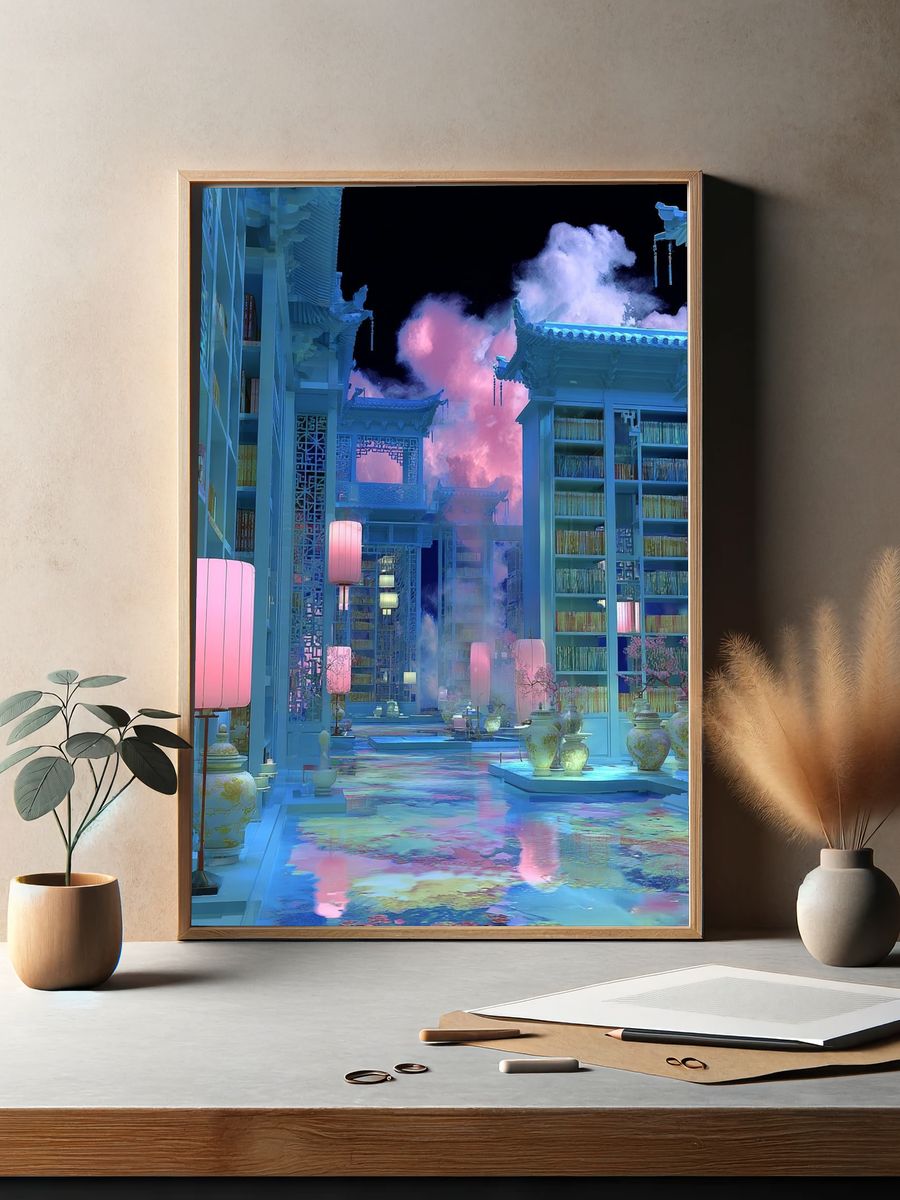 Dreamy Library — Digital Art Print. — room view 2