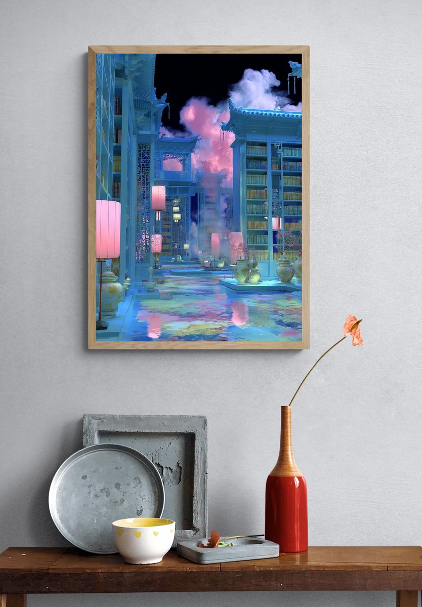 Dreamy Library — Digital Art Print. — room view 3