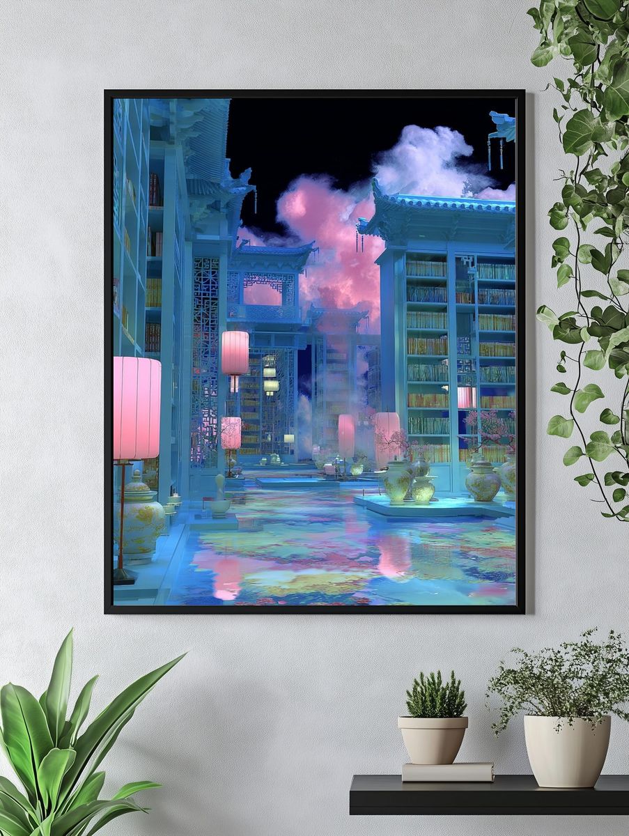 Dreamy Library — Digital Art Print. — room view 4