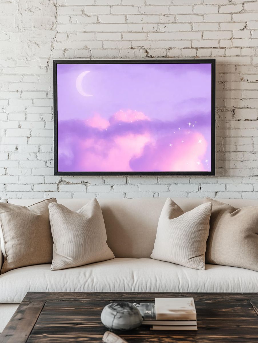 Dreamy Moonlit Clouds — Art Print. — room view 1