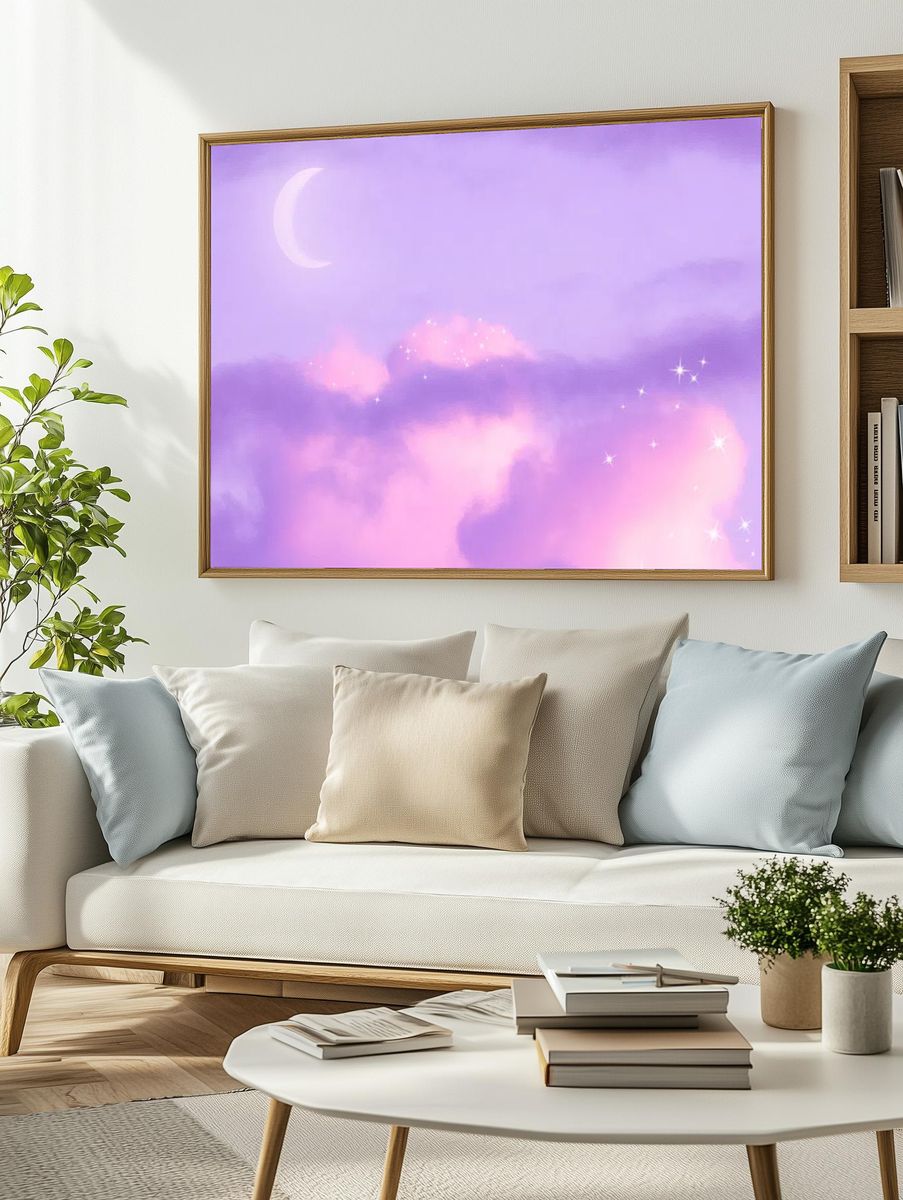 Dreamy Moonlit Clouds — Art Print. — room view 2
