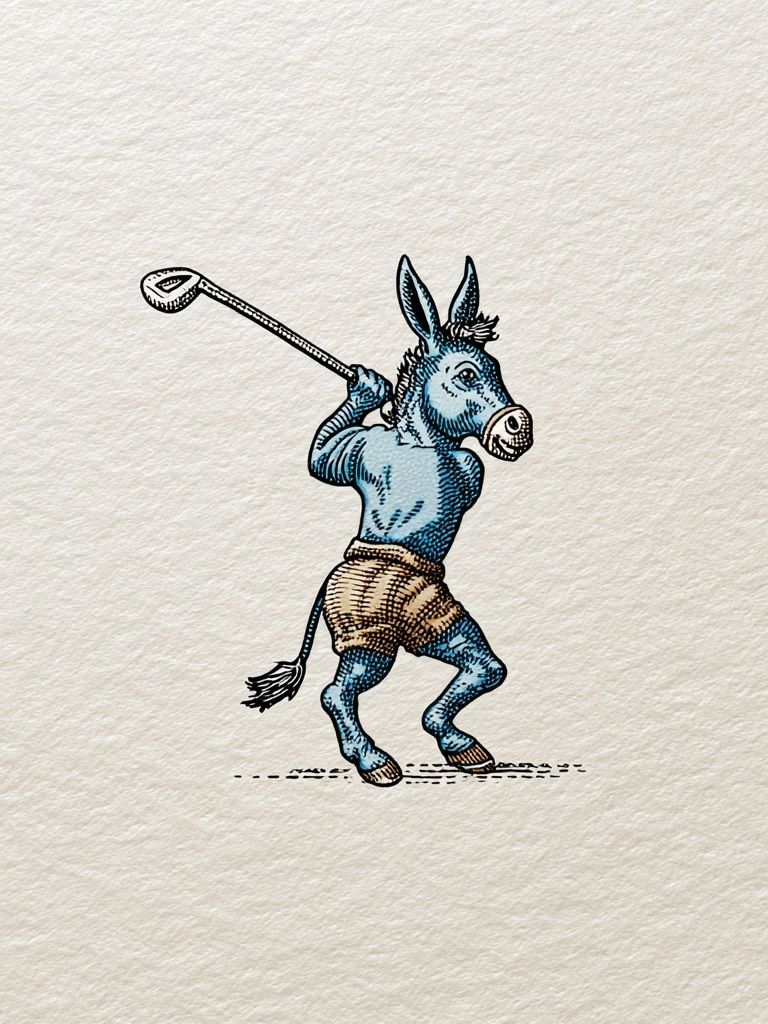 Golfing Donkey — Vintage Print. poster detail