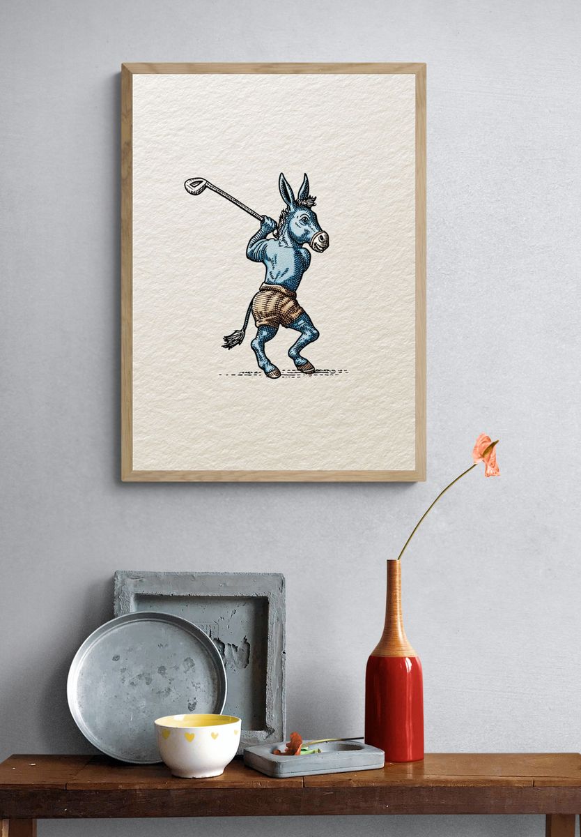 Golfing Donkey — Vintage Print. — room view 3