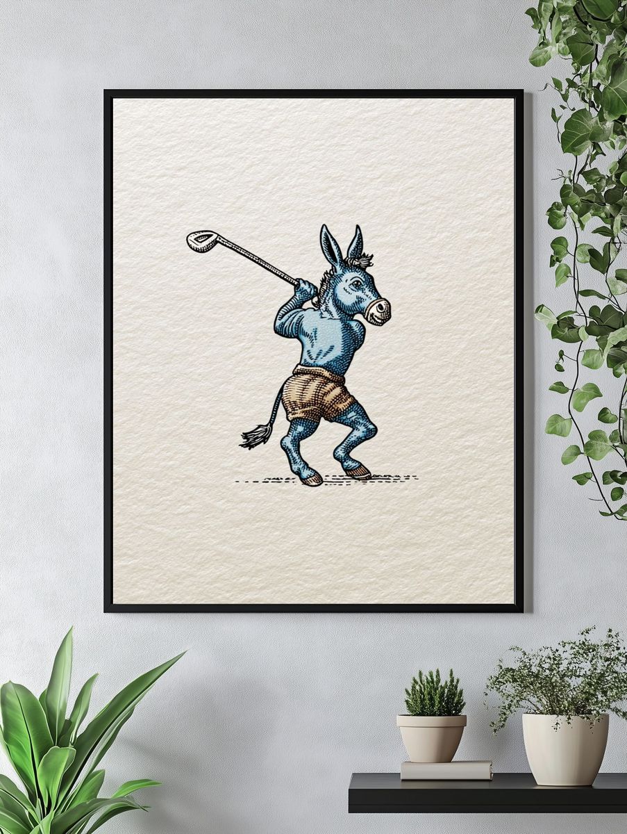 Golfing Donkey — Vintage Print. — room view 4