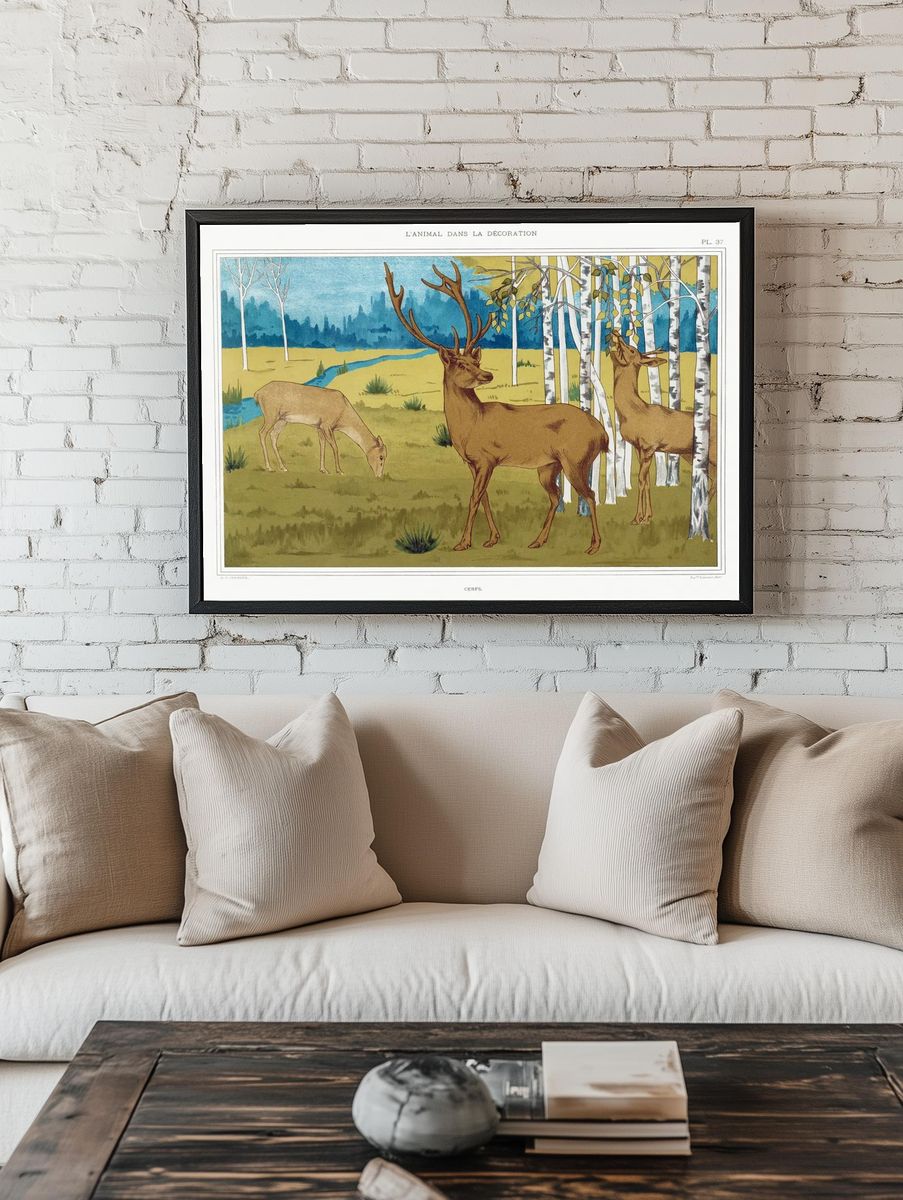 Deer in Nature — Vintage Print. — room view 1