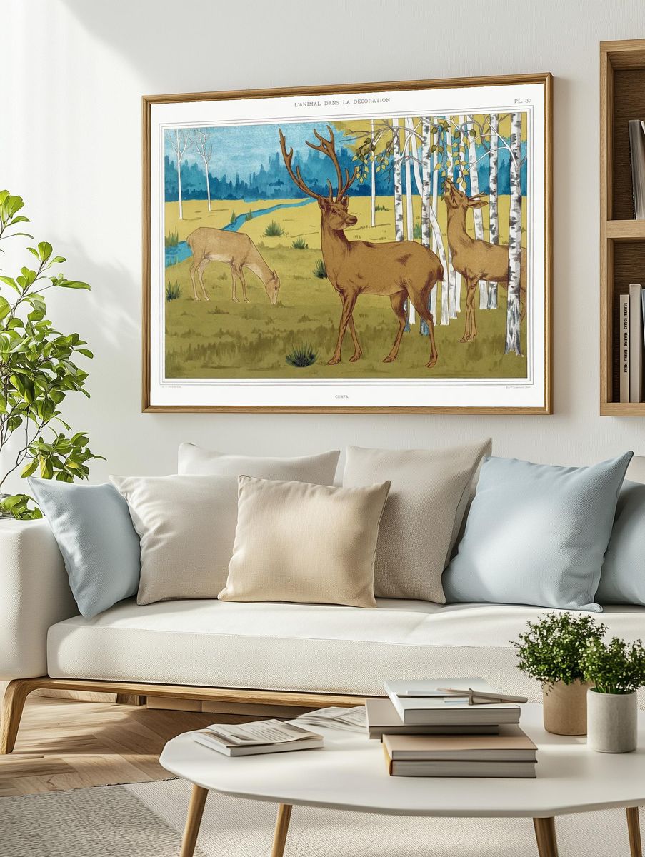 Deer in Nature — Vintage Print. — room view 2