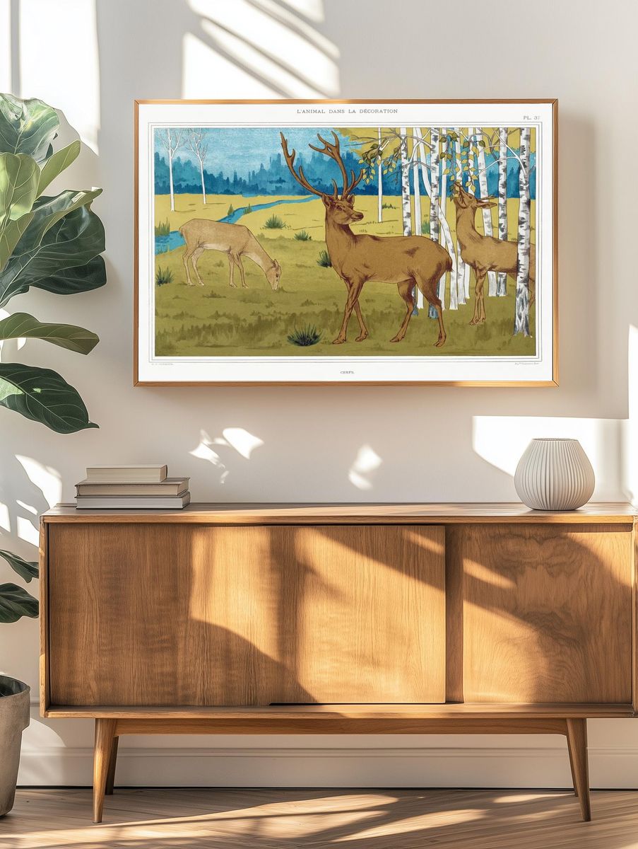 Deer in Nature — Vintage Print. — room view 3