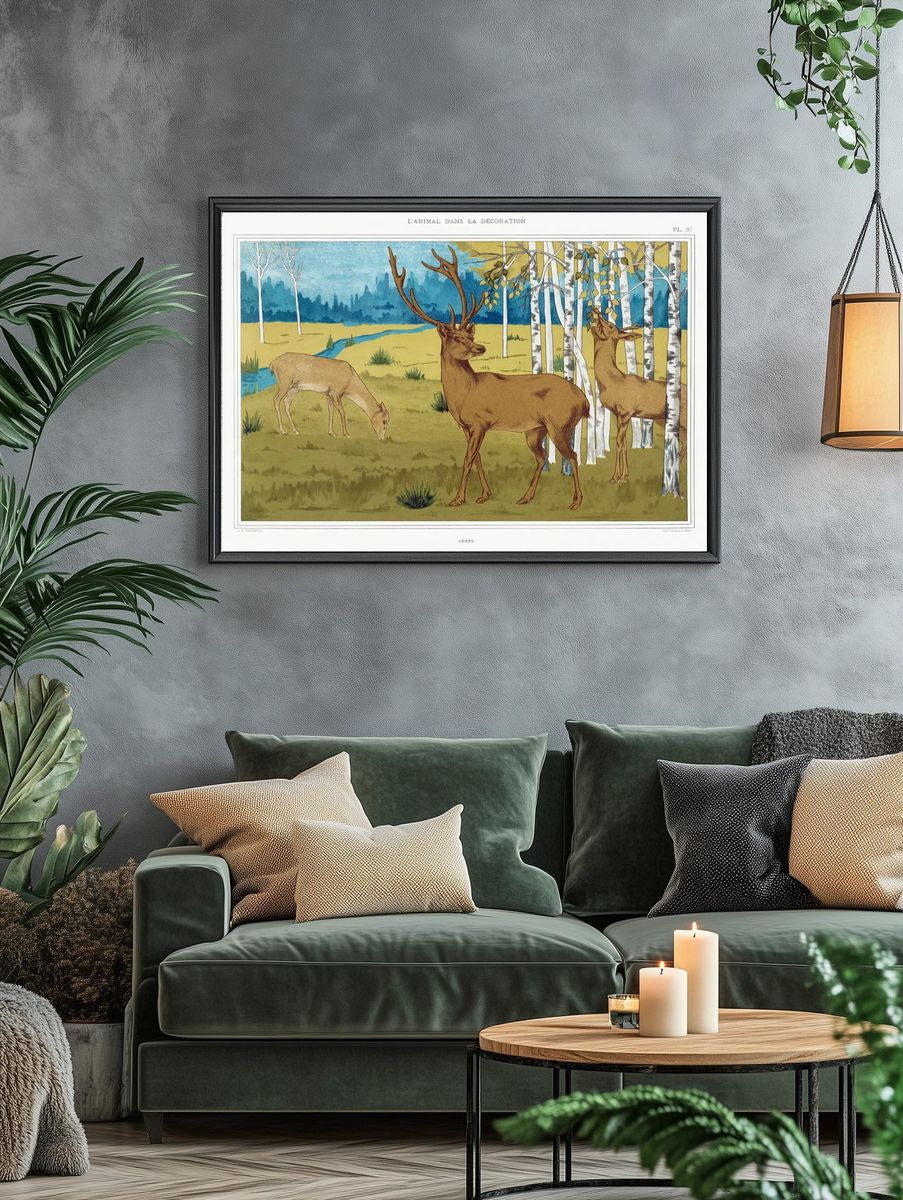 Deer in Nature — Vintage Print. — room view 4