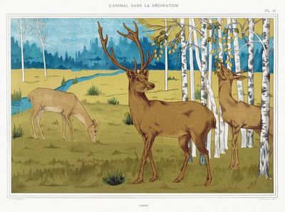 Deer in Nature — Vintage Print.