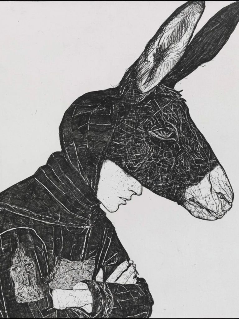 Donkey Head Portrait Print. poster — illustration art
