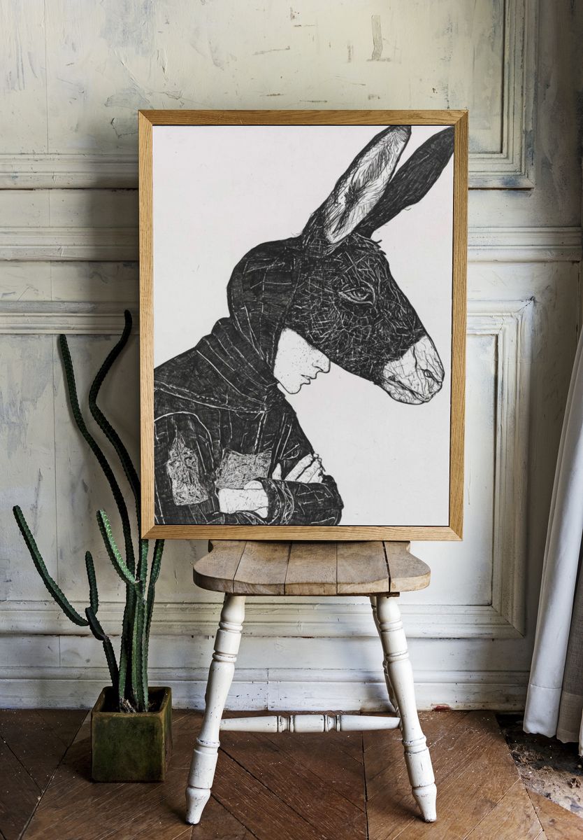 Donkey Head Portrait Print. — room view 1