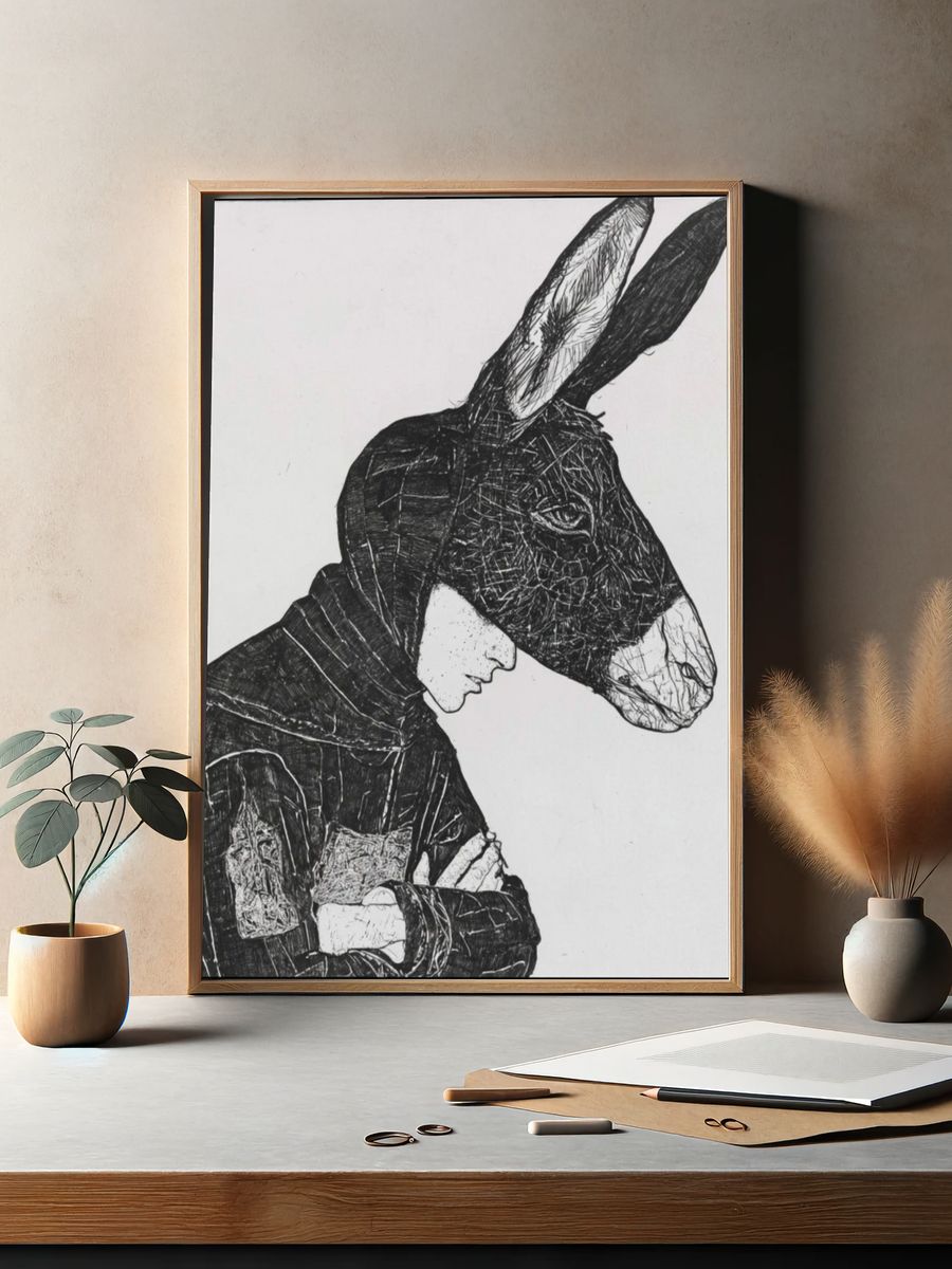 Donkey Head Portrait Print. — room view 2
