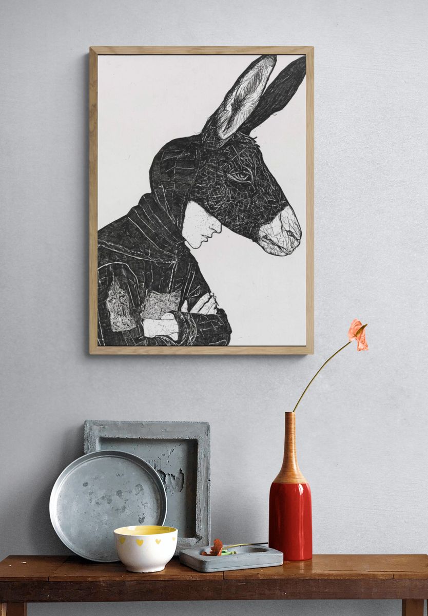 Donkey Head Portrait Print. — room view 3