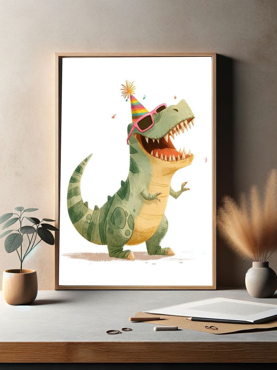 Party Dinosaur — Illustration Print. — room view 2