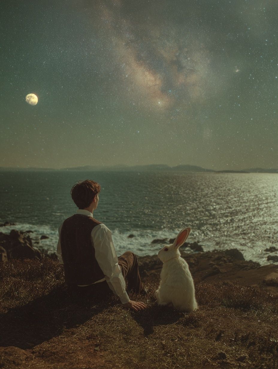 Dreamy Night Sky with Rabbit — Fine Art Print. poster detail