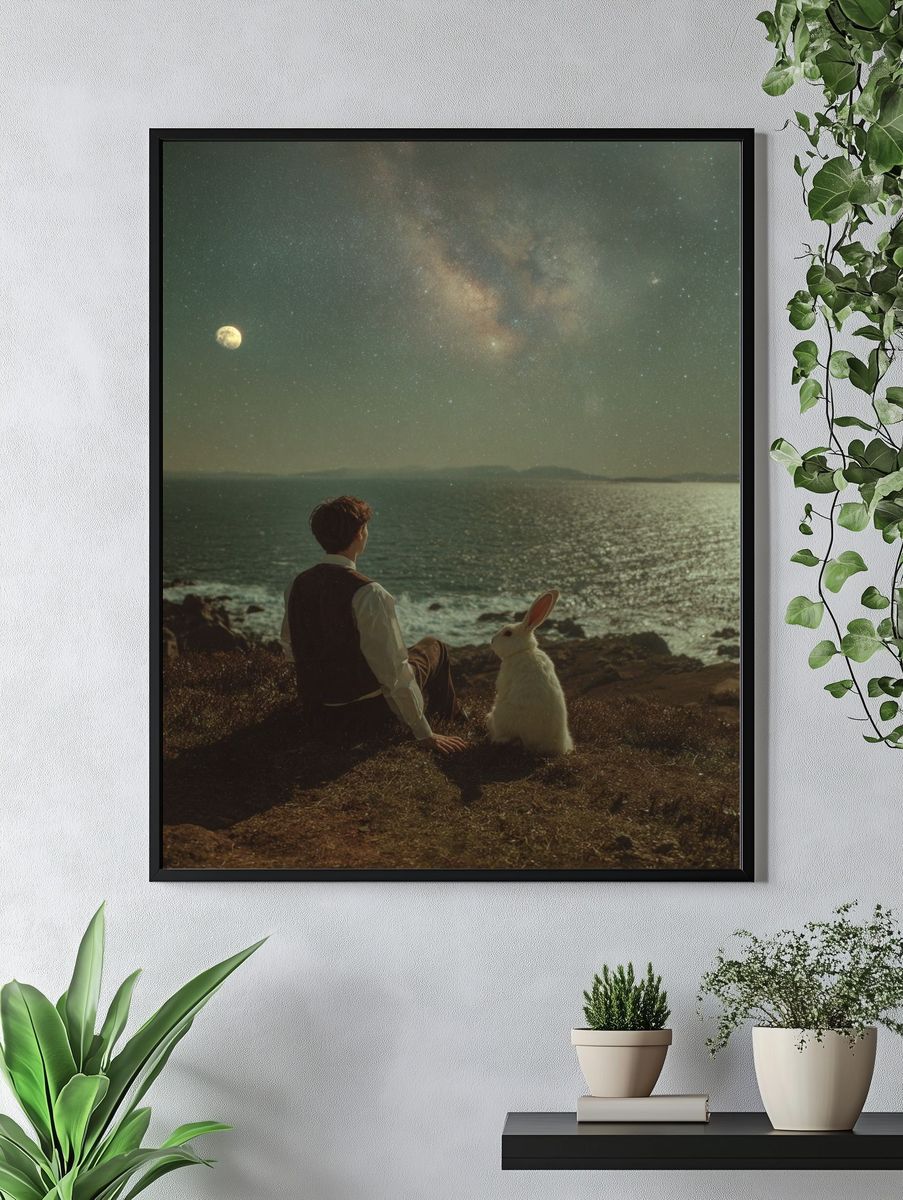 Dreamy Night Sky with Rabbit — Fine Art Print. — room view 4