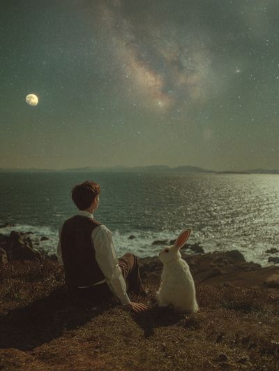Dreamy Night Sky with Rabbit — Fine Art Print. poster print