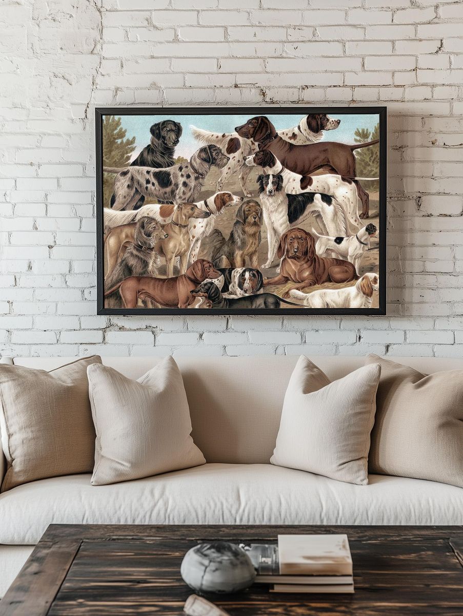 Dogs of Various Breeds — Vintage Print. — room view 1