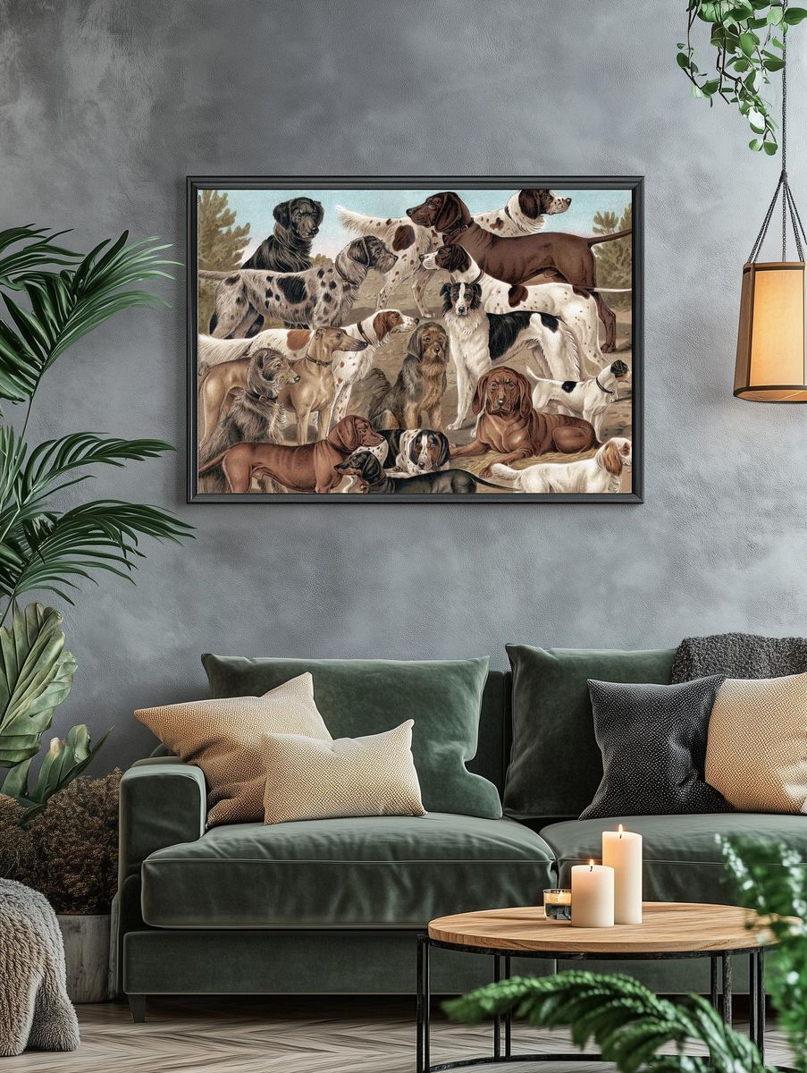 Dogs of Various Breeds — Vintage Print. — room view 4