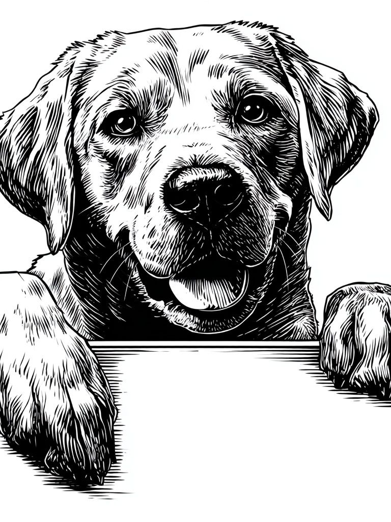 Happy Labrador Dog — Ink Illustration Print. poster — animals art