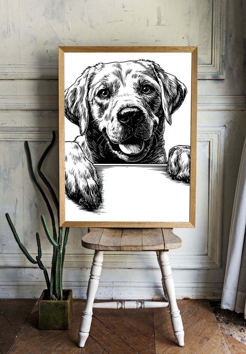 Happy Labrador Dog — Ink Illustration Print. — room view 1