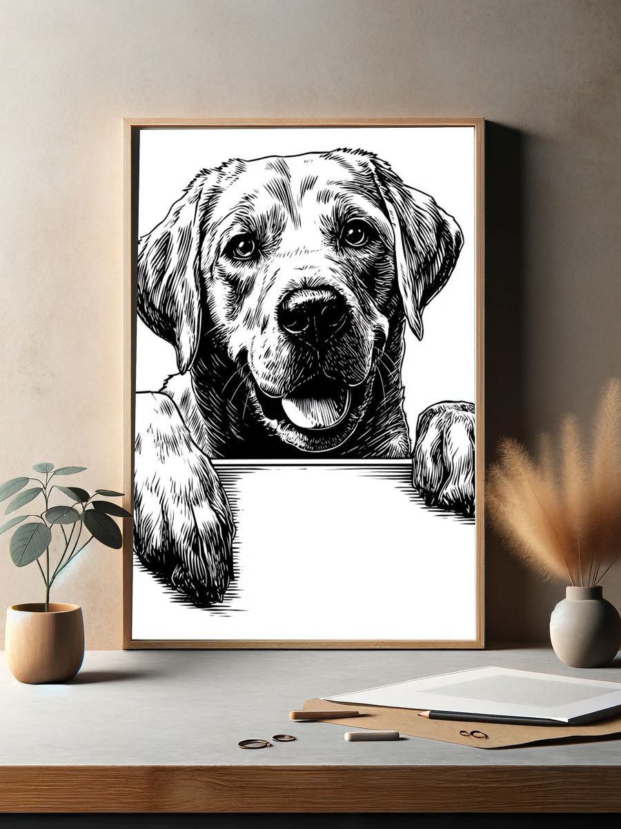 Happy Labrador Dog — Ink Illustration Print. — room view 2