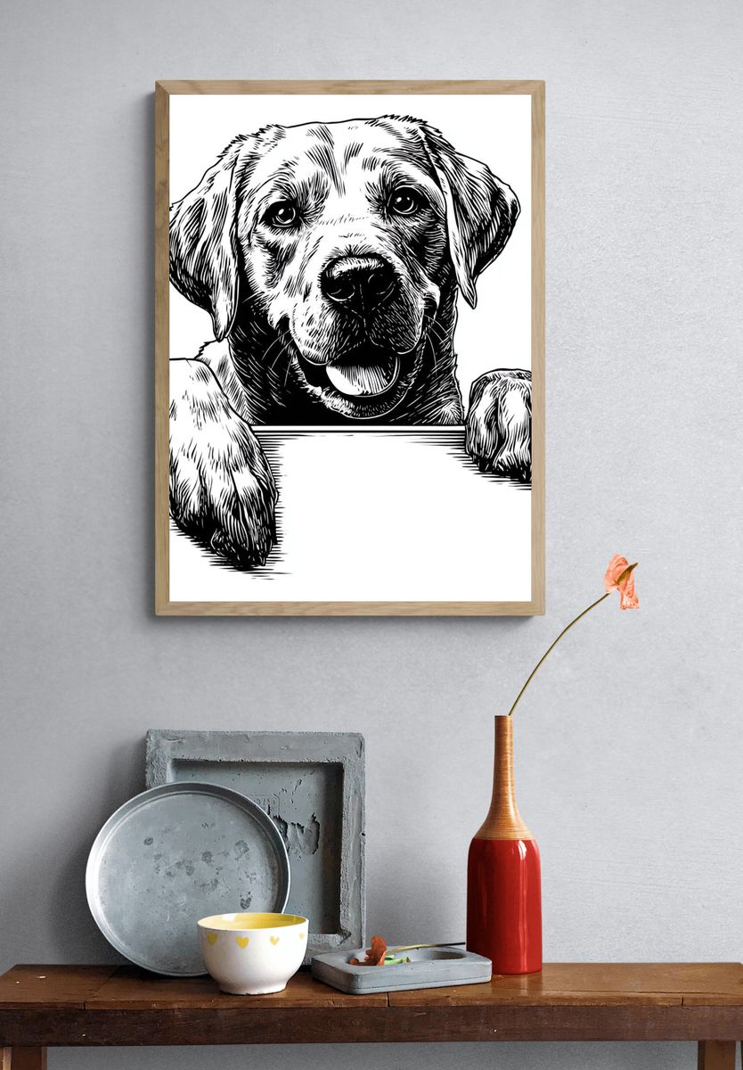 Happy Labrador Dog — Ink Illustration Print. — room view 3