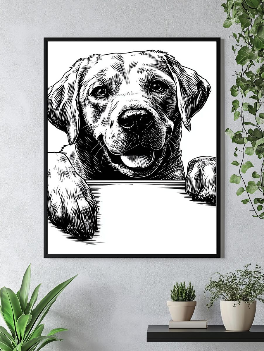 Happy Labrador Dog — Ink Illustration Print. — room view 4