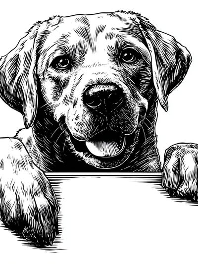 Happy Labrador Dog — Ink Illustration Print. poster print