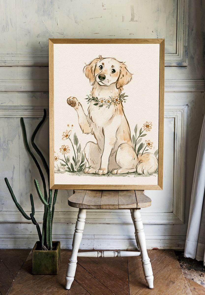 Golden Retriever Watercolor Poster. — room view 1