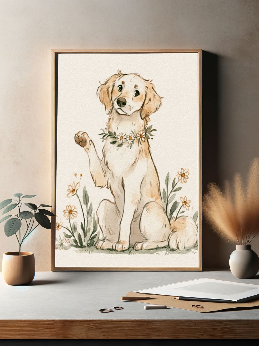 Golden Retriever Watercolor Poster. — room view 2