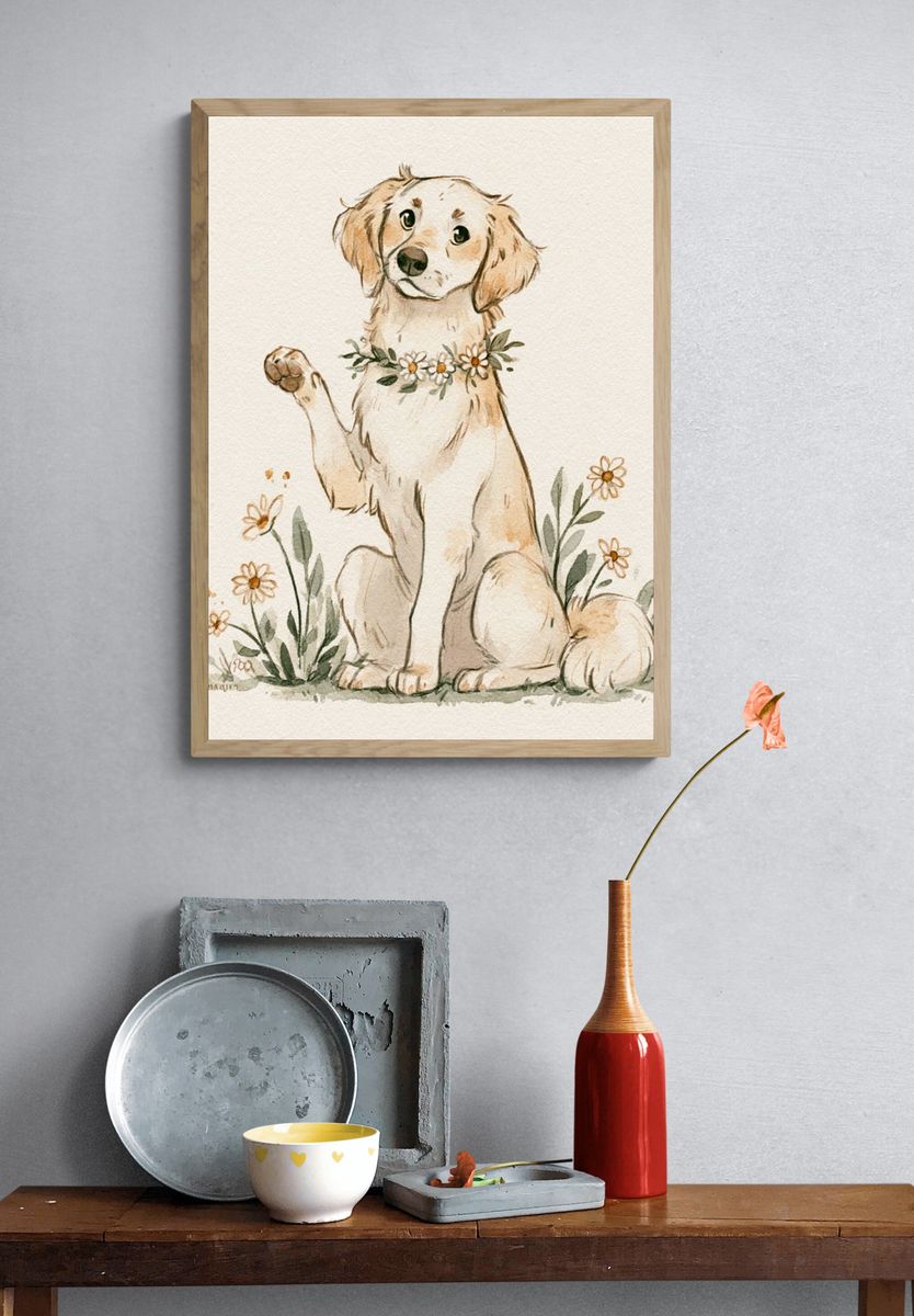Golden Retriever Watercolor Poster. — room view 3