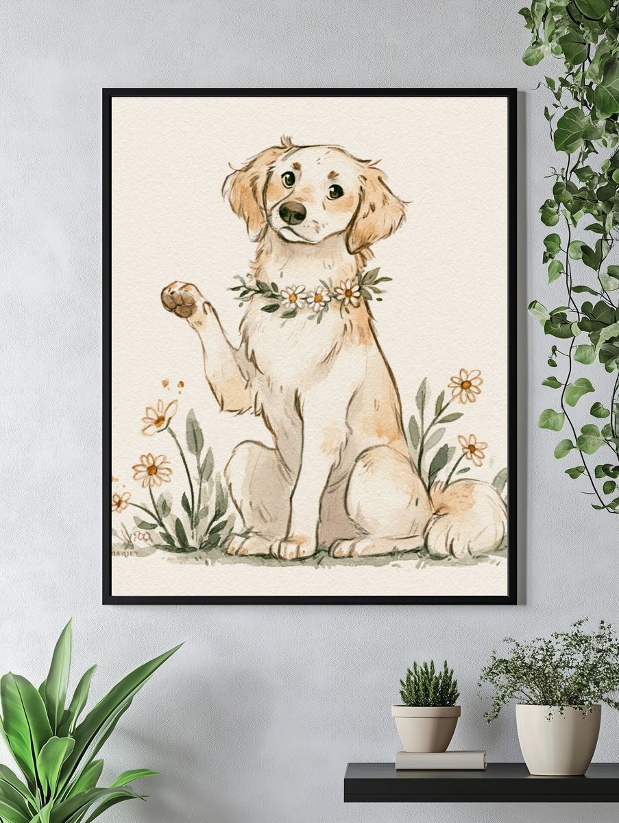 Golden Retriever Watercolor Poster. — room view 4
