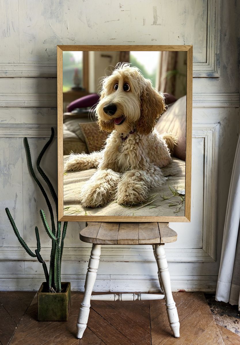 Curly Dog Portrait Photography Poster. room preview