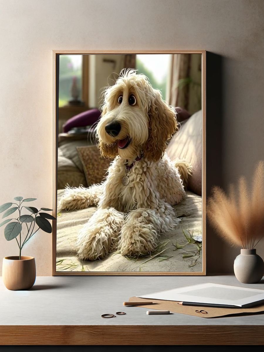 Curly Dog Portrait Photography Poster. — room view 2