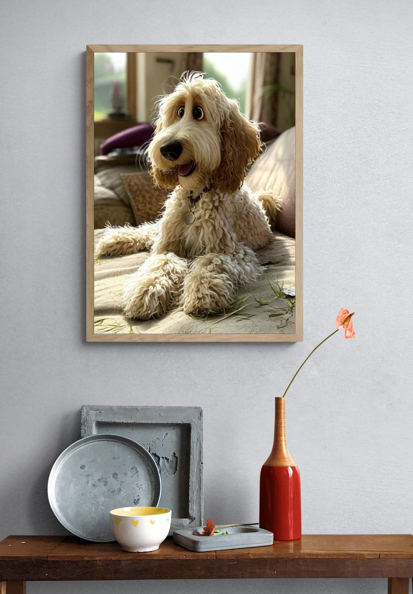 Curly Dog Portrait Photography Poster. — room view 3