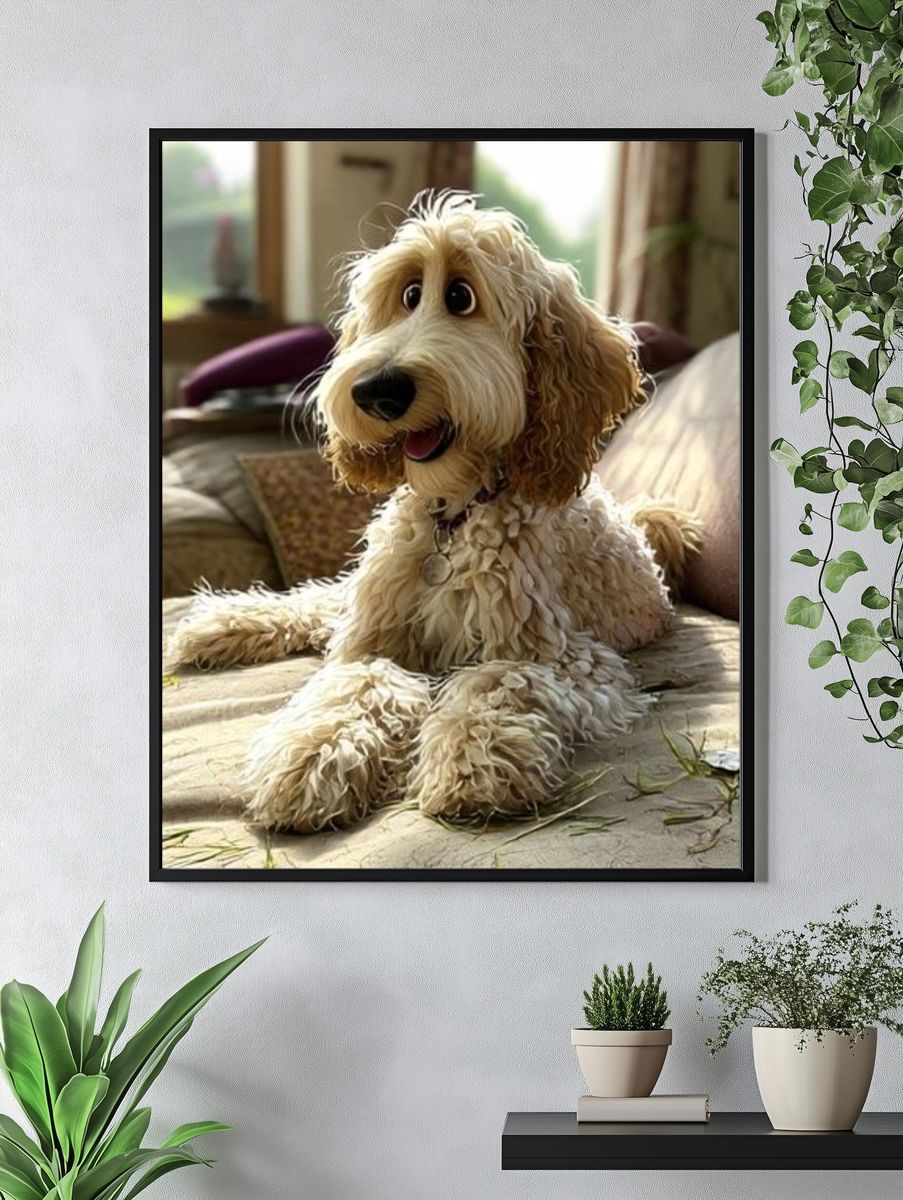 Curly Dog Portrait Photography Poster. — room view 4