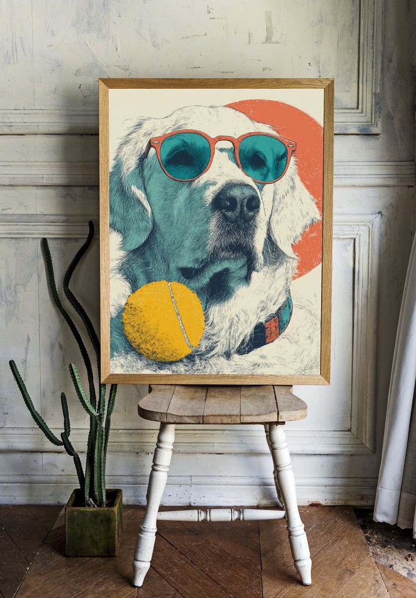 Cool Dog with Sunglasses — Illustration Print. — room view 1